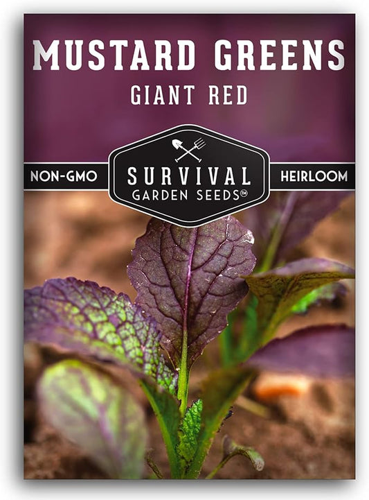 Survival Garden Seeds - Giant Red Mustard Greens Seed for Planting - Packet with Instructions to Plant and Grow Spicy Brassica Juncea Leaves in Your Home Vegetable Garden - Non-GMO Heirloom Variety