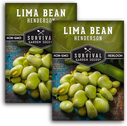 Survival Garden Seeds - Henderson Lima Bean Seed for Planting - 2 Packs with Instructions to Plant & Grow Tender White Butter Beans in Your Home Vegetable Garden - Non-GMO Heirloom Variety Plant Seed