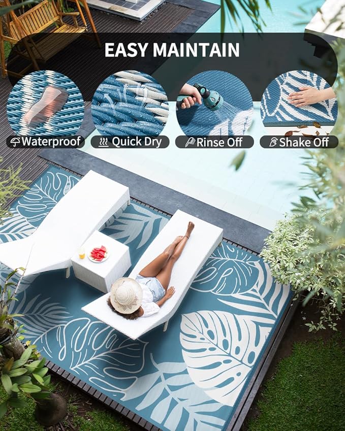 COCOER Tropical Outdoor Rug 8x10 Reversible-Waterproof Patio Rug-Quick Dry Outdoor Carpet-Outdoor Area Rugs Indoor Outdoor Rugs-Outside Rug Patio Decor for Porch Deck Balcony Backyard