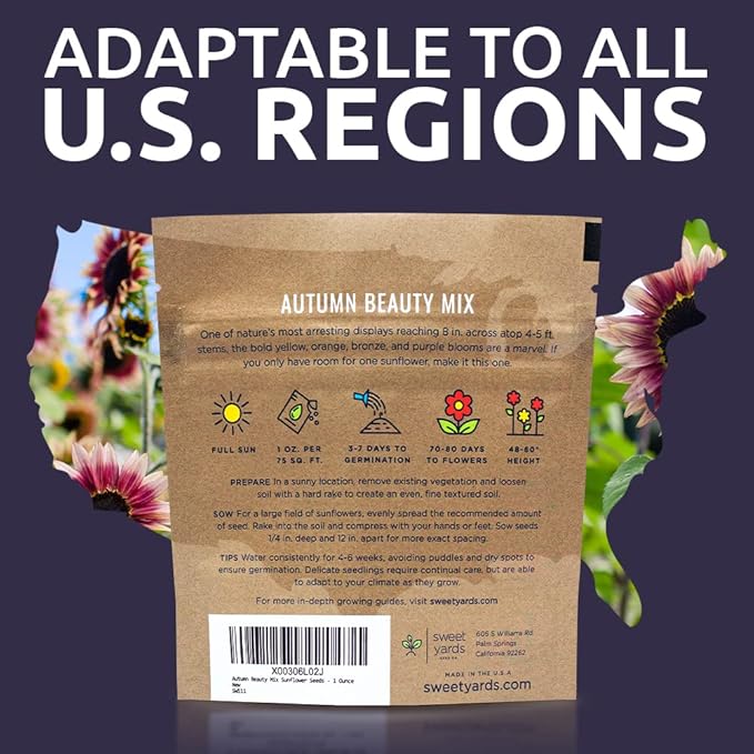 Autumn Beauty Sunflower Seeds – Extra Large Packet – Over 1,400 Open Pollinated Non-GMO Wildflower Seeds – Helianthus annus – Beautiful Shades of Gold, Bronze, Yellow, and Purple