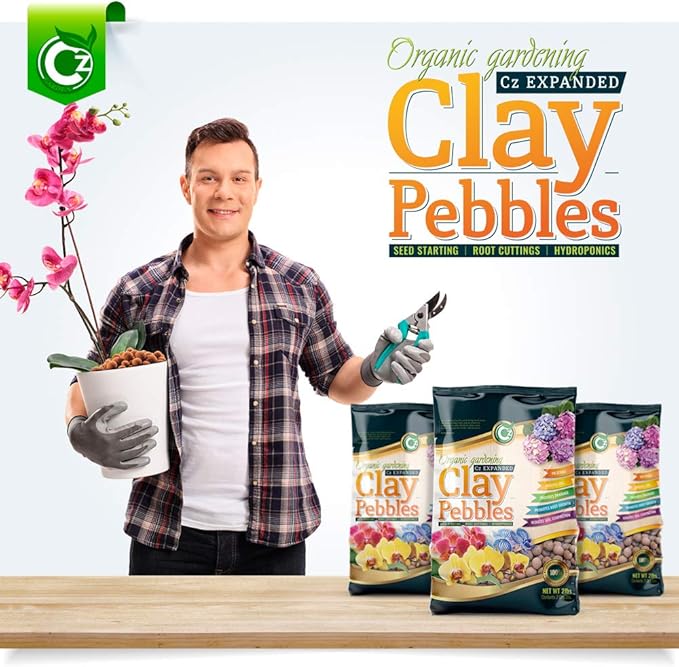 Expanded Clay Pebbles Grow Media for Orchids, NFT DWC Hydroponics, Aquaponics, Aquaculture LECA Plant Garden Soil Conditioner Amendment Ceramsite Aggregate (10 LB Cz Expanded Clay Pellets)