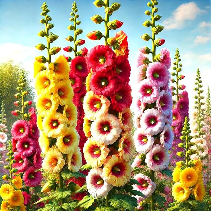Seeds Hollyhock Seed Mix Double Terry Flowers Malva Stock-Rose About 30 Seeds Non-GMO Perennial Plant