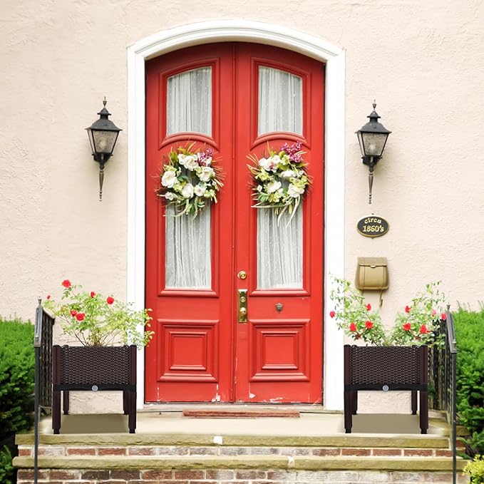 Emalie Raised Garden Beds Elevated Plastic Planter Box with Drainage Plugs Perfect for Vegetables Flowers Herbs Growing Outdoor, 31.5" Lx15.7 Wx16.5 H Brown