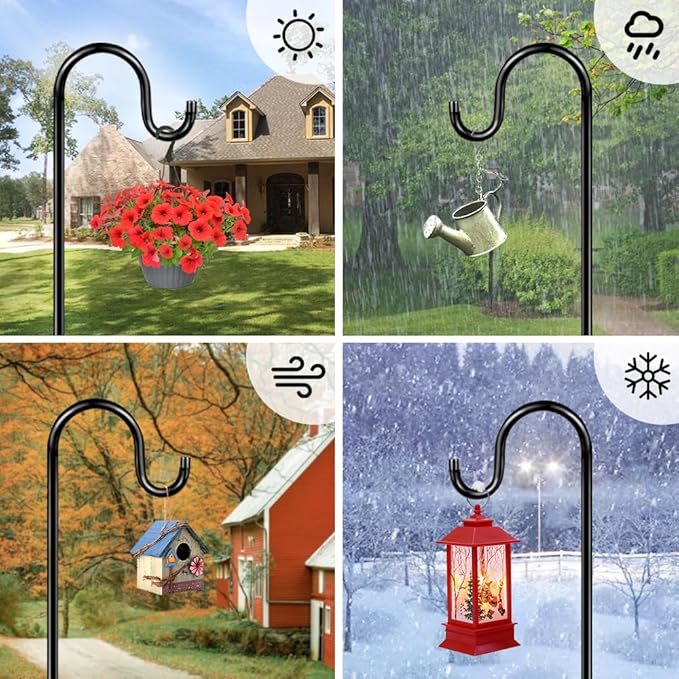 96" Shepherds Hooks for Outdoor, Heavy Duty Garden Bird Feeder Pole Hanging Bird Feeder, Solar Light Lanterns, Outdoor Plant Hanger Hook with 7 Base Prongs, 1 Pack