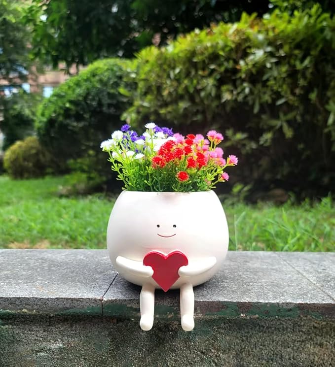 Face Planter Pots Head Cute Resin Cactus for Indoor and Outdoor Face Vase Home Decor Bookshelf Decor Unique Loving Heart Succulent Pots for Valentine's Day Mother's Day Wedding Anniversary