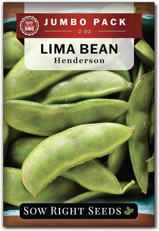 Sow Right Seeds - Bulk Bush Henderson Lima Bean Seeds for Planting - 2 Ounce, 140 Seeds - Non-GMO Heirloom Jumbo Pack with Instructions to Plant an Outdoor Home Vegetable Garden