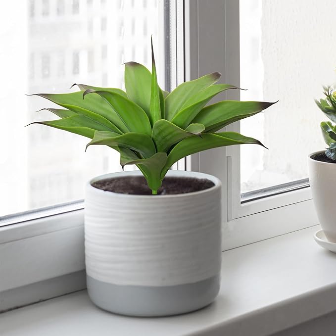 Fake Plants Artificial Agave Plants,Large UV Resistant Fake Agave Planters for Indoor and Outdoor Decorating Tropical Plant Succulents Greenery Indoor Decor13.8 (2Pack, Dark Green)
