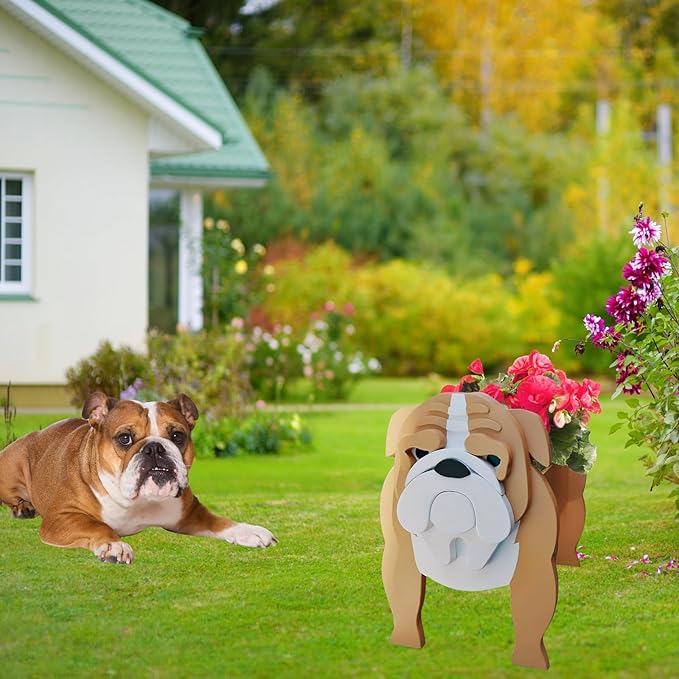 English Bulldog Dog Planter Plant Pots,Cute Garden Dog Flower Planter,Dog Planters Birthday Gifts for Women,Office,Indoor/Outdoor Decor（9.45 * 7.48 * 10.63in）