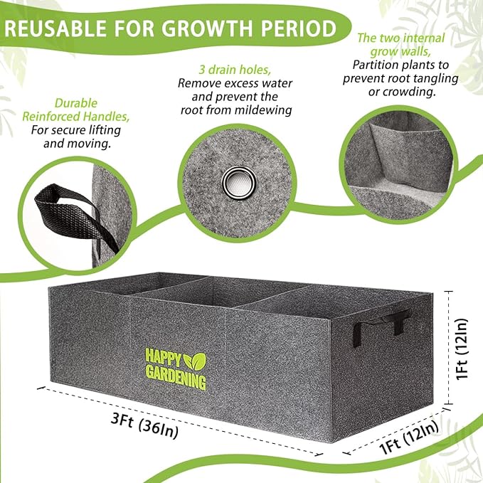 Fabric Grow Bags, 2-Pack Raised Garden Bed with Handle for Vegetable Herbs, Fabric Plant Pots Indoor Outdoor, 3 sq. ft.