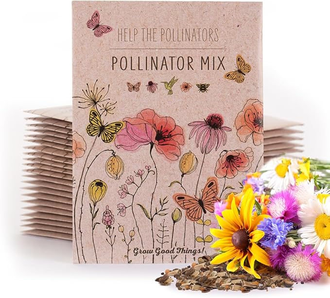 Bentley Pollinator Mix - Pre-Filled, Non-GMO, Non-Coated Butterfly Packets - 25 Annual Wildflower Seeds - Perfect Eco-Friendly Gift