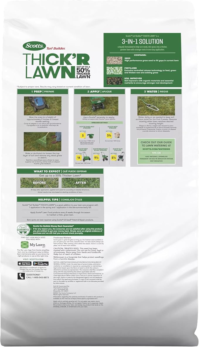 Scotts Turf Builder Thick'R Lawn Southern Gold Blend for Tall Fescue Lawns, Grass Seed, Fertilizer, and Soil Improver, 12 lb.