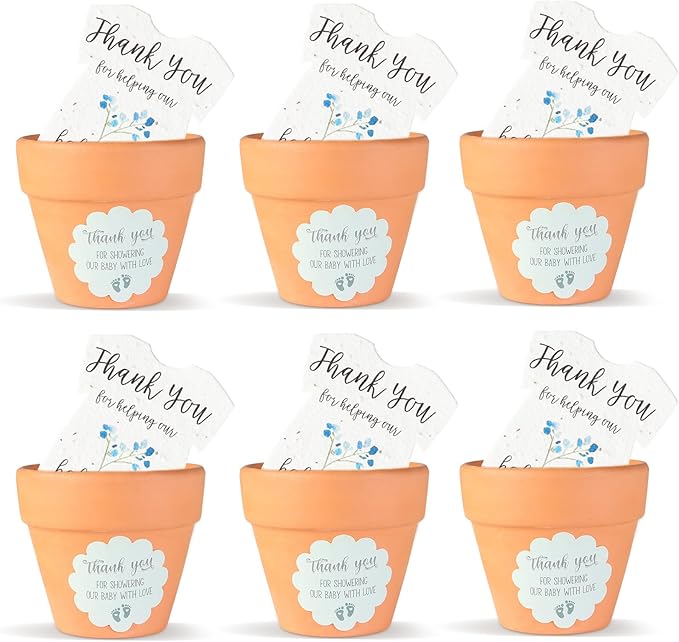 Set of 6 Seed Paper – 6 Blue Onesie & 6 Orange Pots with Stickers for Weddings & Life Events