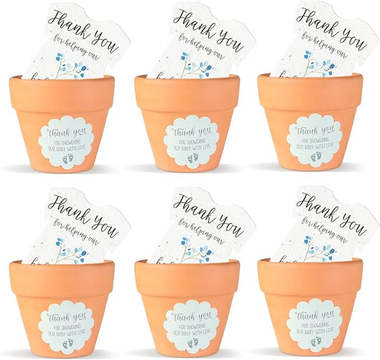 Set of 6 Seed Paper – 6 Blue Onesie & 6 Orange Pots with Stickers for Weddings & Life Events