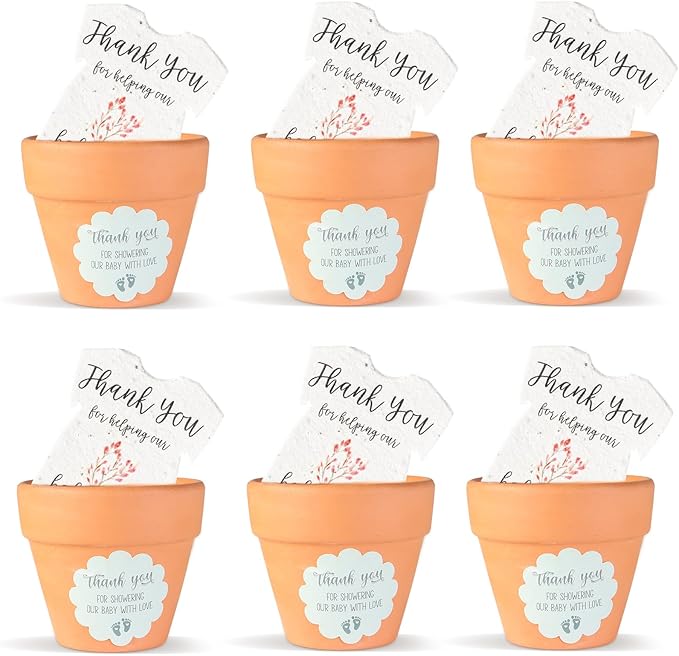 Set of 6 Seed Paper – 6 Pink Onesie & 6 Orange Pots with Stickers for Weddings & Life Events