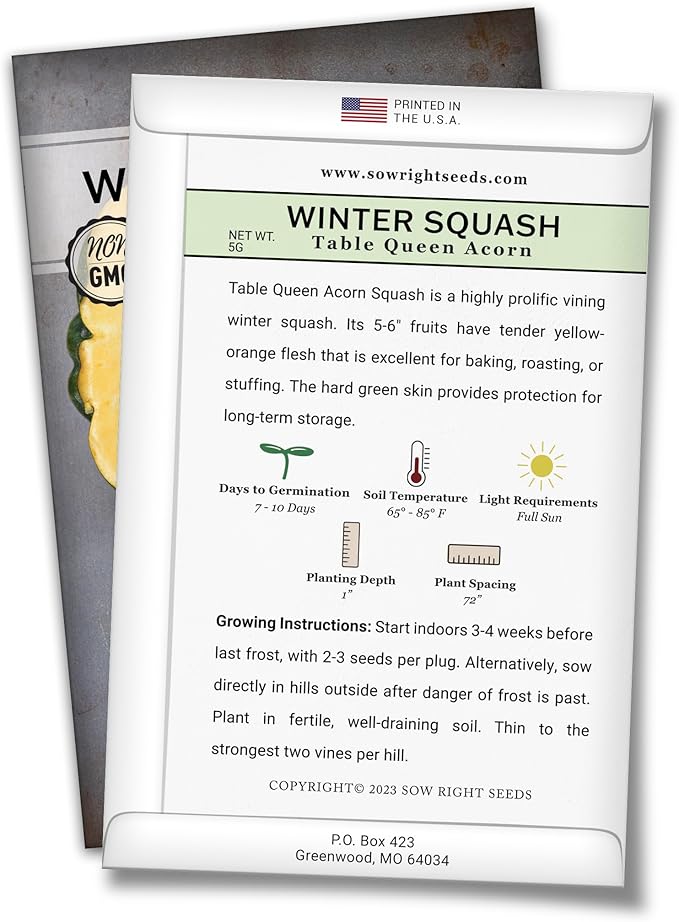 Sow Right Seeds - Winter Squash Seed Collection for Planting - Spaghetti, Waltham Butternut and Acorn Table Queen Squash Seeds, Non-GMO Heirloom Seeds to Plant a Home Vegetable Garden