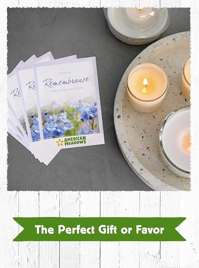 American Meadows Wildflower Seed Packets in Loving Remembrance Memorial Favors (Pack of 20) - Forget-me-Not Seed Mix, Favors for Funerals, Wakes, Viewings, Visitations, Memorial Services