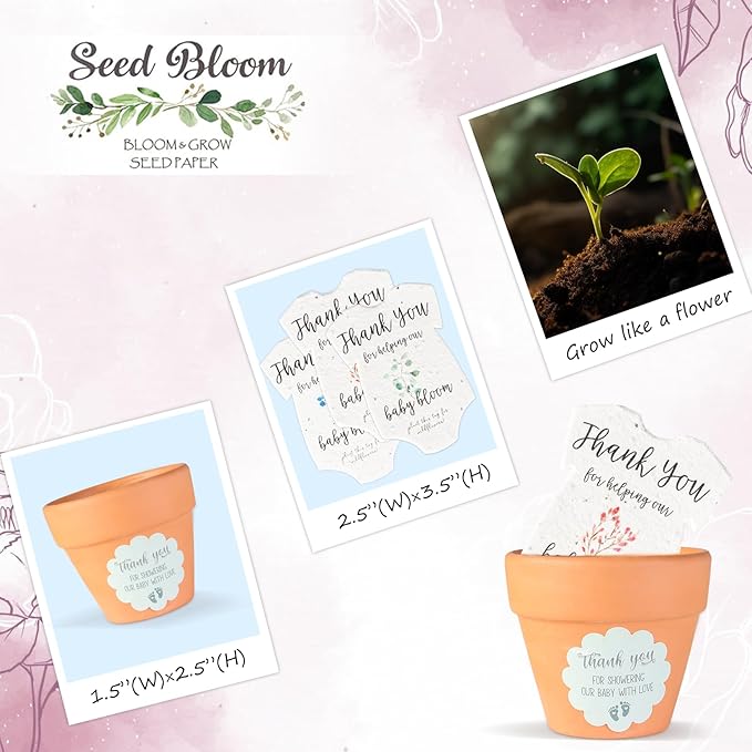 Set of 6 Seed Paper – 6 Pink Onesie & 6 Orange Pots with Stickers for Weddings & Life Events