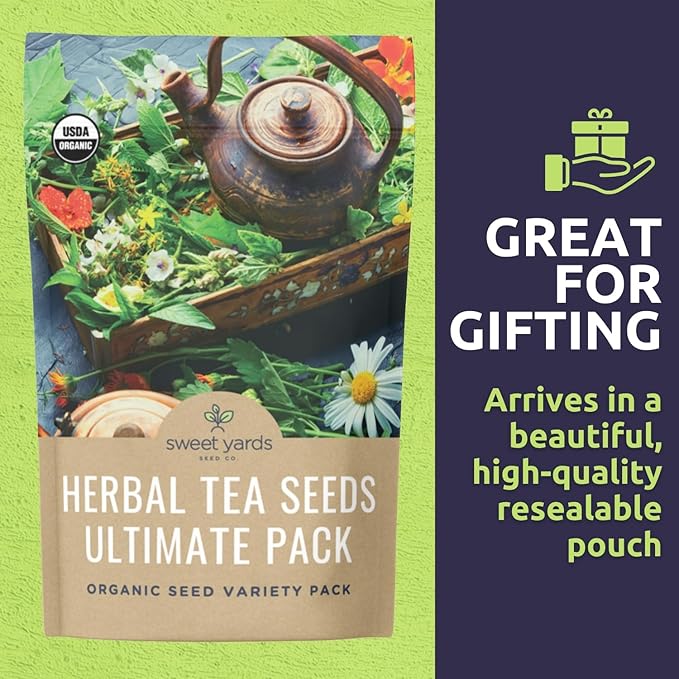 Organic Herbal Tea Seeds Variety Pack - 16 Individual Packs - 2025 Season - Mint, Lavender, Chamomile and More! for Indoor & Outdoor Planting (Non-GMO, Certified Organic)