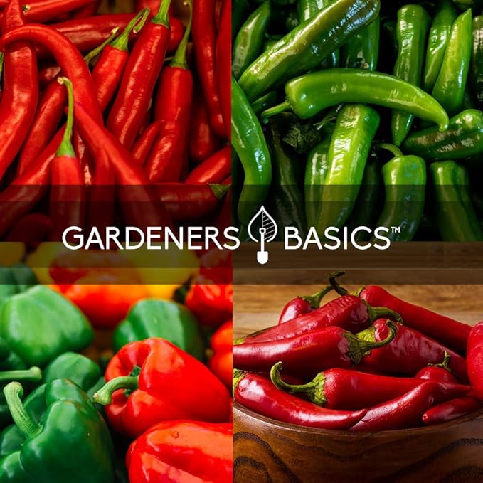 Gardeners Basics, Pepper Seeds for Planting 8 Varieties Pack, Jalapeno, Habanero, Bell Pepper, Cayenne, Hungarian Hot Wax, Anaheim, Serrano, Cubanelle Heirloom Seeds for Planting in Garden Non GMO