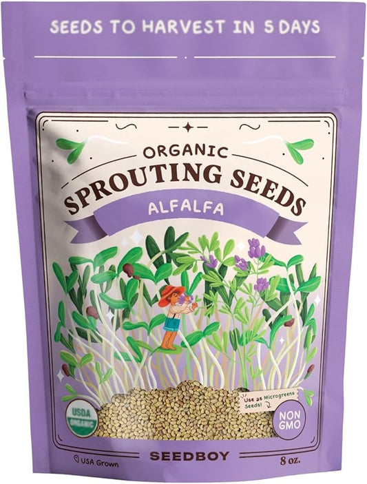 Organic Alfalfa Seeds for Sprouting - Non-GMO, USA Grown Alfalfa Microgreens Sprouting Seeds Mix - Makes 8 Quarts of Sprouts, 24 Servings (8 oz) (Alfalfa)