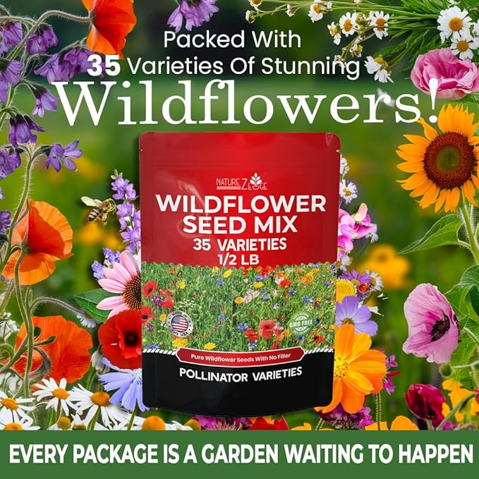 NatureZ Edge Wildflower Seeds, 1/2 lb, 340,000 Seeds, 35 Variety Perennial & Annual Flower Seeds to Plant Outside, Bulk Wildflower Seeds, Wild Flower, Semillas de Flores