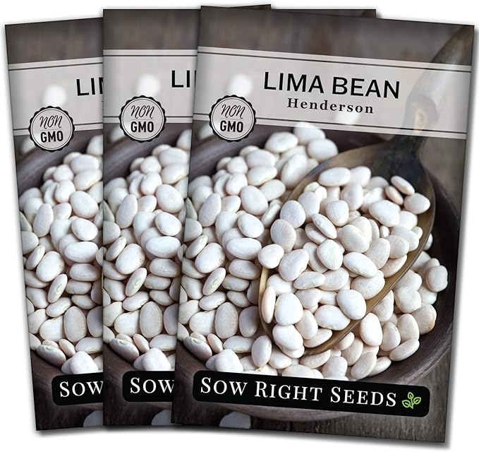 Sow Right Seeds - Bush Henderson Lima Bean Seeds for Planting - Non-GMO Heirloom Packet, Instructions to Plant an Outdoor Home Vegetable Garden - White Lima Variety - Great for Canning or Freezing (3)