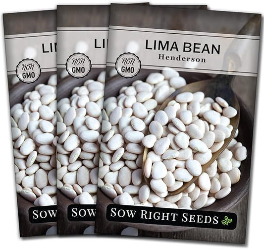 Sow Right Seeds - Bush Henderson Lima Bean Seeds for Planting - Non-GMO Heirloom Packet, Instructions to Plant an Outdoor Home Vegetable Garden - White Lima Variety - Great for Canning or Freezing (3)