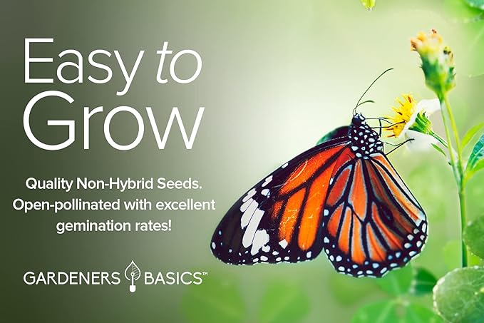 Gardeners Basics, Butterfly Seeds for Planting Outdoors Flower Seeds (8 Variety Pack) Milkweed, Aster, Zinnia, Hollyhock, Snapdragons, Echinacea, Phlox, Black Eyed Susan Pollinators Wildflower Seed