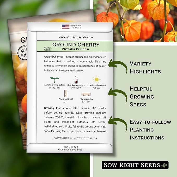 Sow Right Seeds - Ground Cherries Seeds for Planting - Non-GMO Heirloom Packet with Instructions to Plant an Outdoor Home Vegetable Garden - Mexican Husk Tomato - Endangered Variety (3)