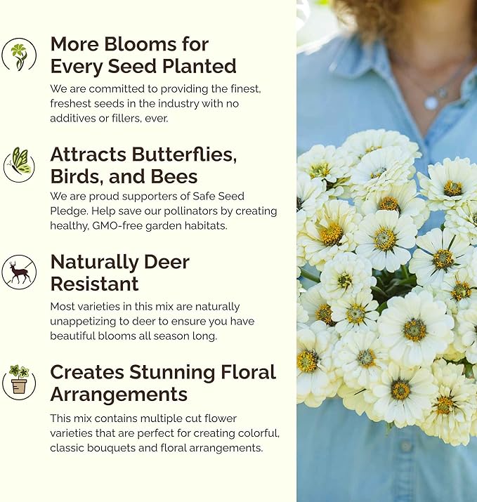 Eden Brothers Cloud 9 Flower Mixed Seeds for Planting, 1 lb, 480,000+ Seeds with White Candytuft, Cosmos Purity | Attracts Pollinators, Plant in Spring or Fall, Zones 3, 4, 5, 6, 7, 8, 9, 10