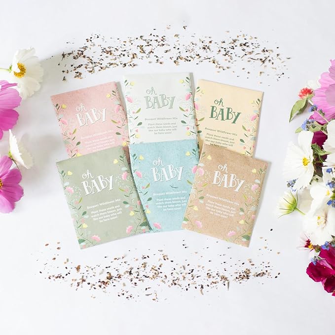 BENTLEY SEED CO. Oh Baby Seed Packets|Girl or Boy Baby Shower Favors for Guests | 25 Wildflower Seed Packets | Pre-Filled | Bouquet Wildflower Mix | Non-GMO Seeds | Gender Neutral | Eco-Friendly Gift