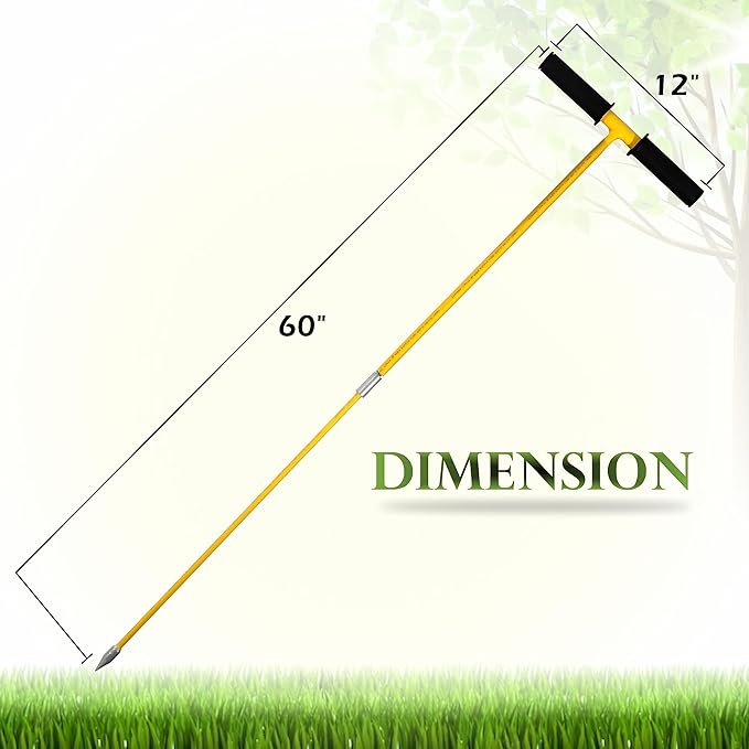 FEBTECH - Septic Tank Probe - Insulated Metal Soil Probe Rod - 60-Inch Long Overall, 3/8" Septic Tank Finder Probing Rod,T-Handle Septic Tank Locator Tool for Gardening, Agriculture, Septic Systems