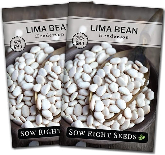 Sow Right Seeds - Bush Henderson Lima Bean Seeds for Planting - Non-GMO Heirloom Packet, Instructions to Plant an Outdoor Home Vegetable Garden - White Lima Variety - Great for Canning or Freezing (2)