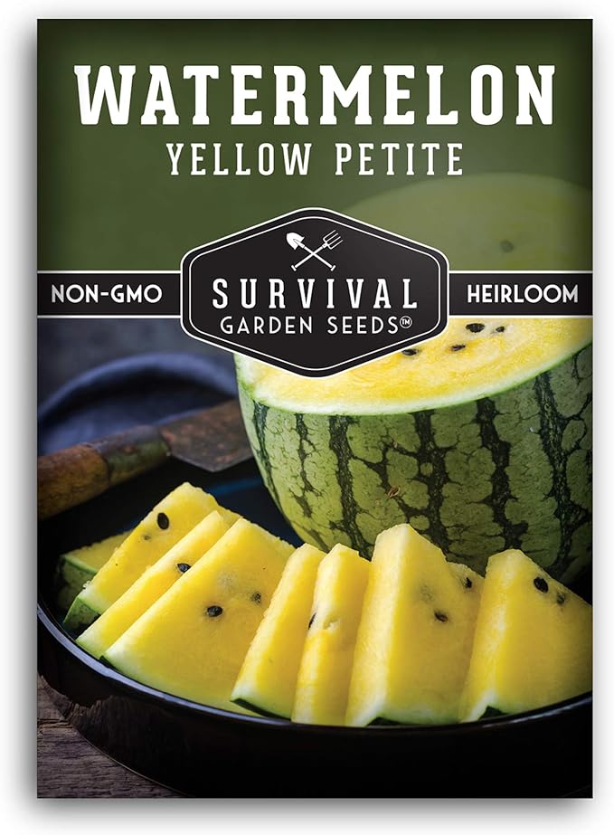 Survival Garden Seeds - Yellow Petite Watermelon Seed for Planting - Packet with Instructions to Plant and Grow Small Yellow Watermelons in Your Home Vegetable Garden - Non-GMO Heirloom Variety