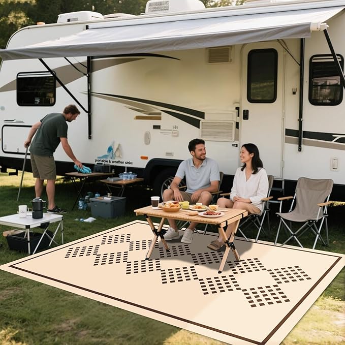 WILDROOTS 5x8 Feet Square String Plastic Outdoor Rug, Stain Resistant Waterproof Reversible Outdoor Patio Rug, Fade Resistant Camping Rug