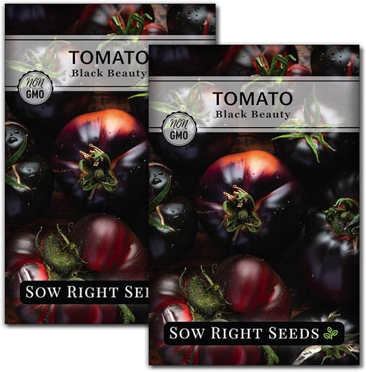 Sow Right Seeds - Black Beauty Tomato Seeds for Planting - Non-GMO Heirloom Packet with Instructions to Plant an Outdoor Home Vegetable Garden - Rare Deep Purple Slicing Variety - Sweet Flavor (2)