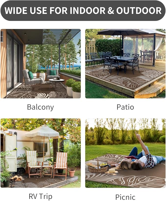 COCOER Tropical Outdoor Rug 6x9 Reversible-Waterproof Patio Rug-Quick Dry Outdoor Carpet-Outdoor Area Rugs Indoor Outdoor Rugs-Outside Rug Patio Decor for Porch Deck Balcony Backyard