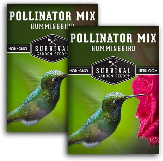 Survival Garden Seeds - Hummingbird Pollinator Mix Wildflower Seed for Planting - 2 Packs with Instructions to Plant & Grow Nectar Flowers in Your Home Vegetable Garden - Non-GMO Heirloom Varieties