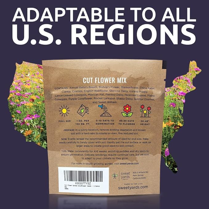 Cut Flower Garden Seeds - Extra Large 1 Ounce Packet - Over 7,500 Fresh Open Pollinated Non-GMO Wildflower Seeds - Long Lasting Annuals and Perennials with Bright Colors