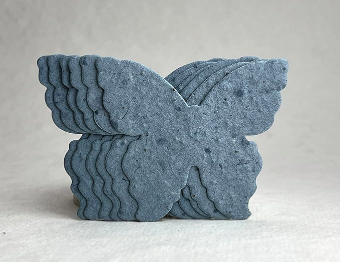 Of The Earth Handmade Paper - Wildflower Seed Paper Butterfly Shape - Large 3" - Set of 24 (34s Blue Lotka)