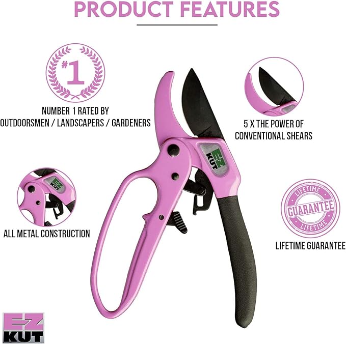 EZ Kut Heavy Duty Pruners Ratchet Hand Pruner with Ratcheting Action Great Garden Hand Tool Clippers Gardening pruners arthritis tools Ratcheting Anvil Hand Pruner Pruning Shears Heavy Duty Since 1988