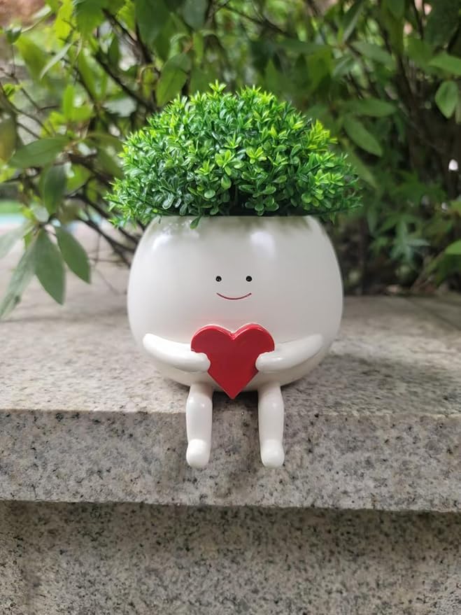 Face Planter Pots Head Cute Resin Cactus for Indoor and Outdoor Face Vase Home Decor Bookshelf Decor Unique Loving Heart Succulent Pots for Valentine's Day Mother's Day Wedding Anniversary