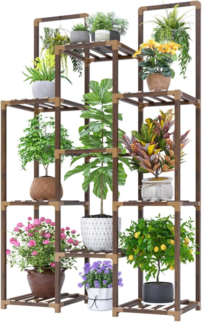 EnHomee Plant Stand Indoor Tall Plant Stand Outdoor Large Wood Plant Shelf Indoor for 12 Pots Plants,4-tiers Plant Holder for Patio Living Room Gardening Balcony34.2 Wx47.6 Hx11.78 D