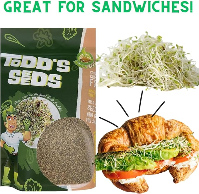 Todd’s Seeds - Alfalfa Seeds - 16 Oz Bulk Alfalfa Sprouting Seeds - Resealable Bag - Highest Germination - Non-GMO, Chemical Free (Better than Organic!) - Perfect for Home Gardening and Healthy Eating