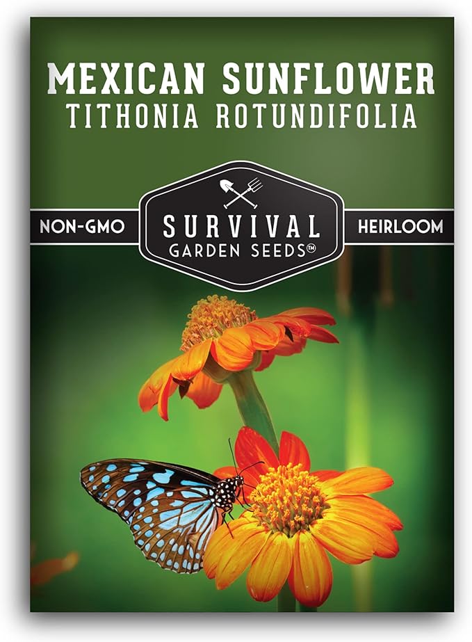 Survival Garden Seeds - Mexican Sunflower Seed for Planting - Packet with Instructions to Plant and Grow Tithonia Rotundifolia in Your Home Vegetable or Flower Garden - Non-GMO Heirloom Variety