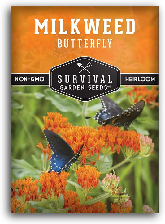 Butterfly Milkweed Seeds for Planting - Pack with Instructions to Grow Asclepias Tuberosa - Attract Butterflies & Help Conservation - Non-GMO Heirloom Open-Pollinated - Survival Garden Seeds