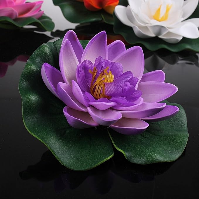 Set Of 4 Different Color Artificial Floating Foam Lotus Flower Water Lily for Home Garden Pond Decor,Small