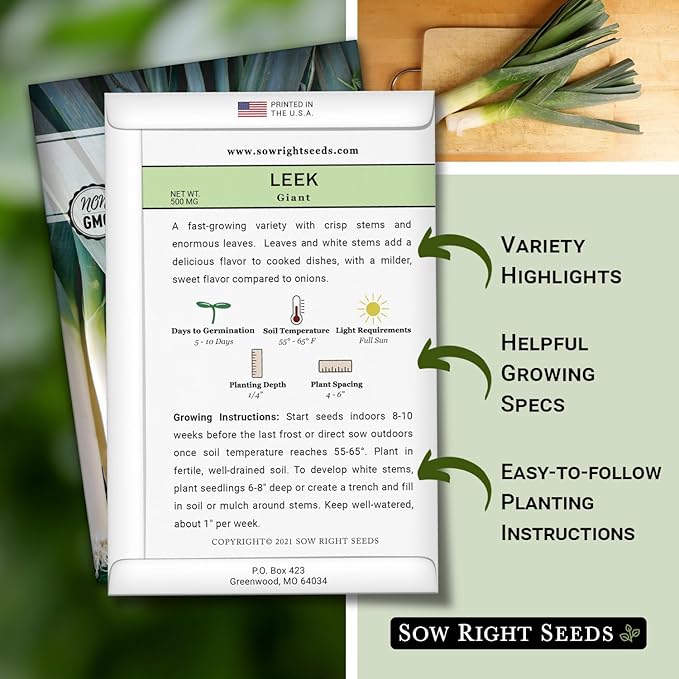 Sow Right Seeds - Giant Leek Seeds for Planting - Non-GMO Heirloom Packet with Instructions to Plant and Grow an Outdoor Home Vegetable Garden - Large Green Chive Onion - Cook Asian Cuisine (1)