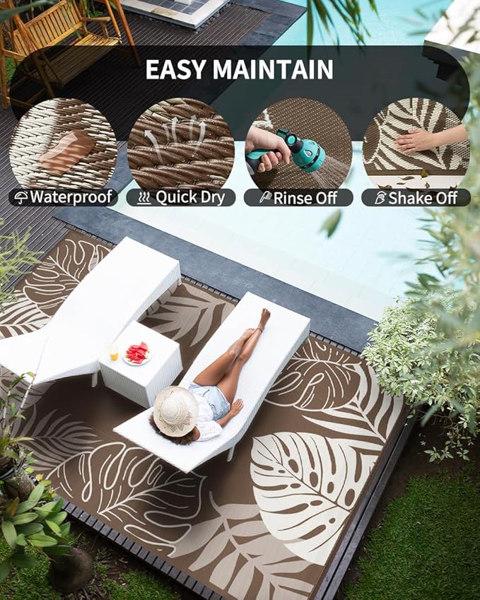 COCOER Tropical Outdoor Rug 6x9 Reversible-Waterproof Patio Rug-Quick Dry Outdoor Carpet-Outdoor Area Rugs Indoor Outdoor Rugs-Outside Rug Patio Decor for Porch Deck Balcony Backyard