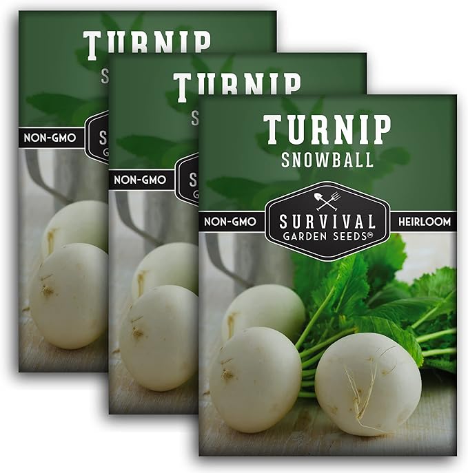 Survival Garden Seeds - Turnip Snowball Seed for Planting - 3 Packs with Instructions to Plant and Grow Root Vegetables and Greens in Your Home Vegetable Garden - Non-GMO Heirloom Variety - Seed Vault